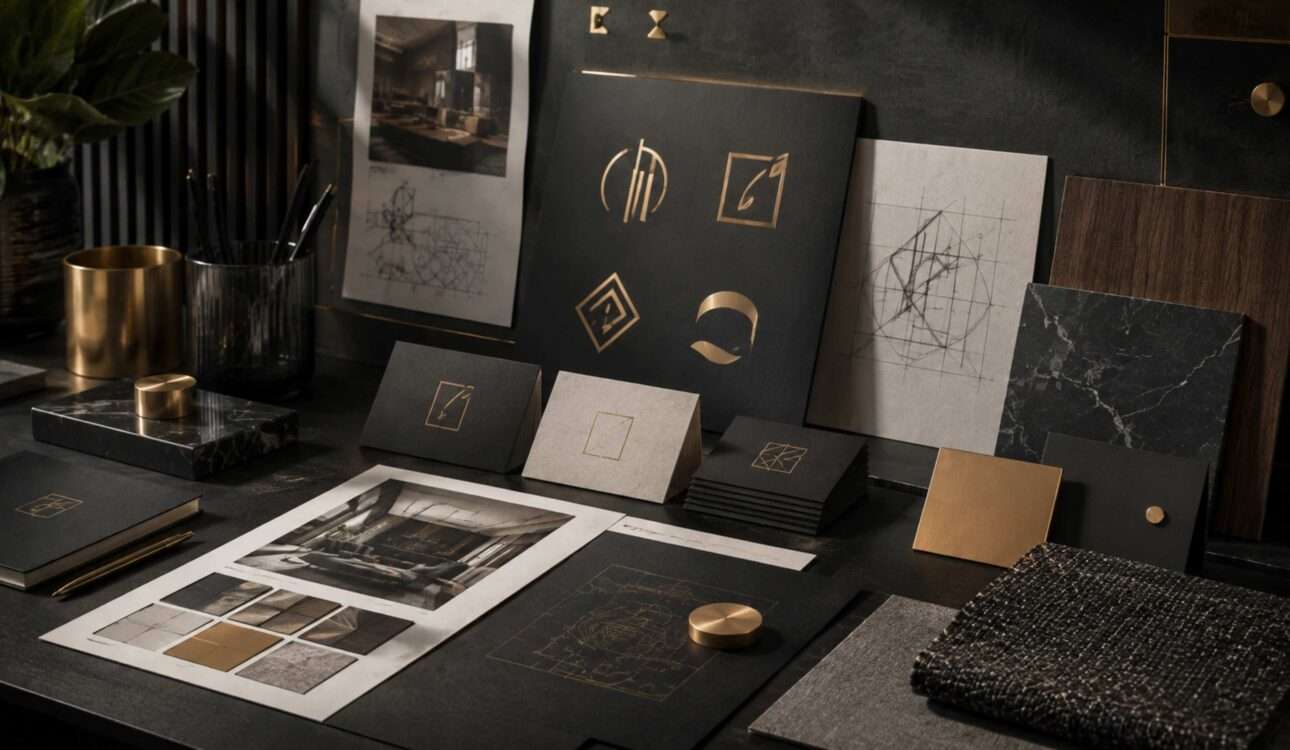 Interior design company logo ideas with modern luxury branding