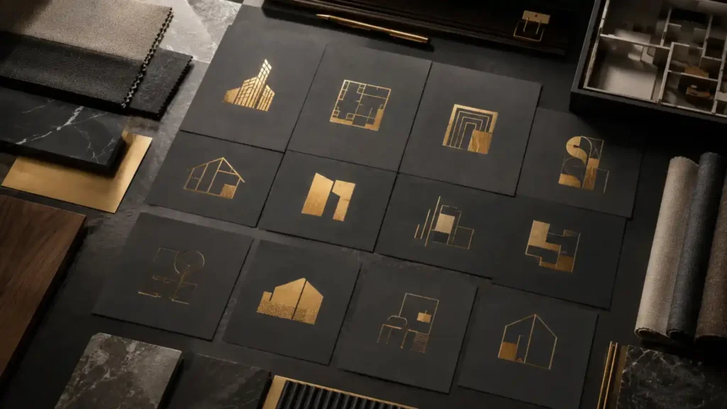 Interior design company logo ideas with modern luxury branding