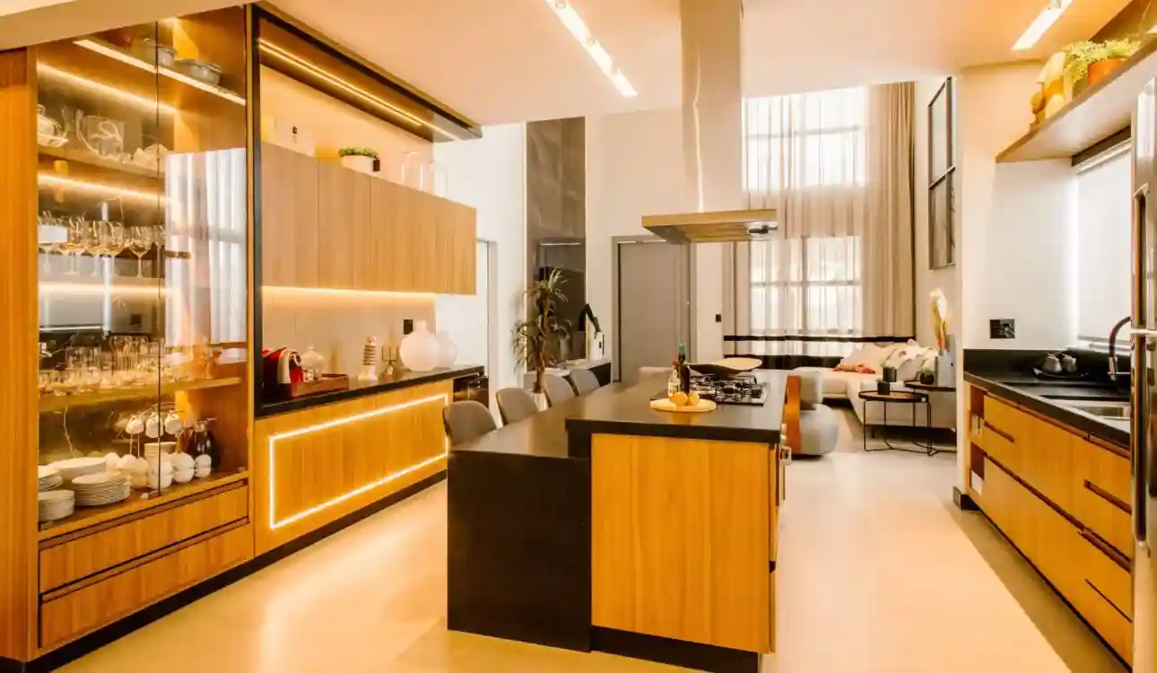 Modern open kitchen design in Vizag with stylish interiors