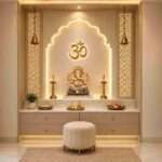 Mandir design for home in Vizag with elegant wooden temple and warm lighting