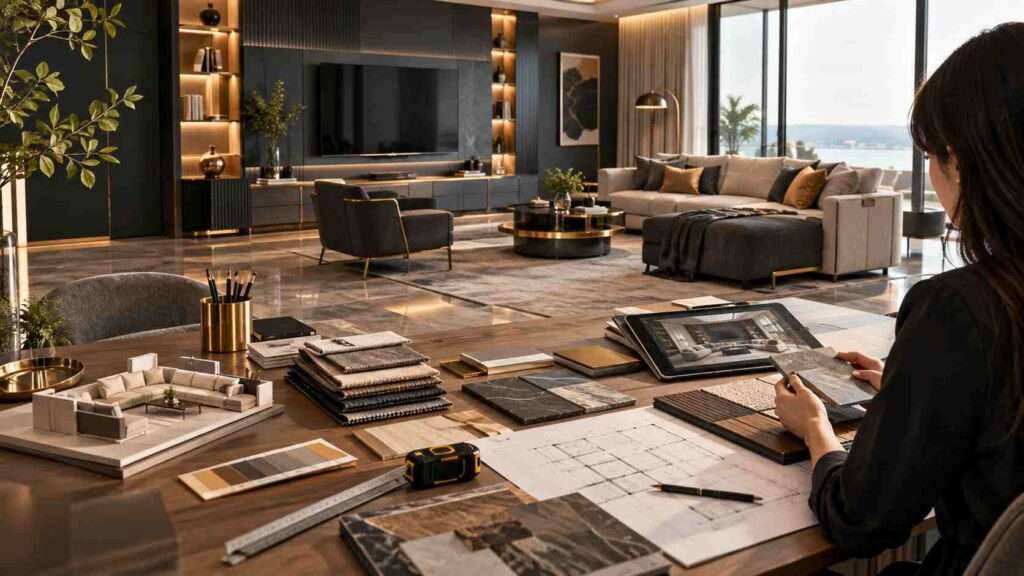Interior designer planning a modern residential interior design project