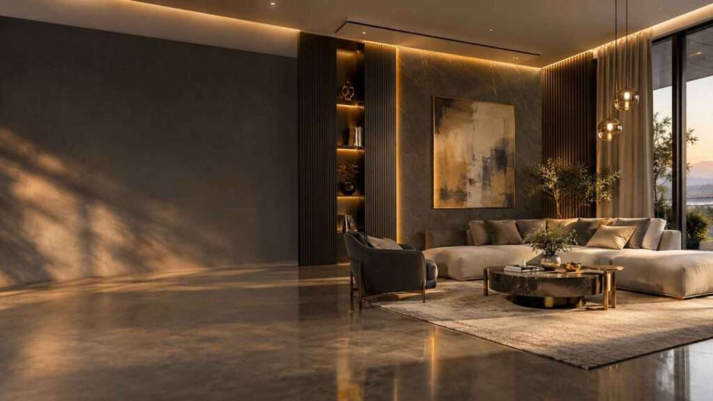  The image represents a professional residential interior design project and supports a guide explaining interior design costs and pricing methods.