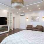 Modern bedroom ceiling design in Vizag with recessed lighting and elegant false ceiling