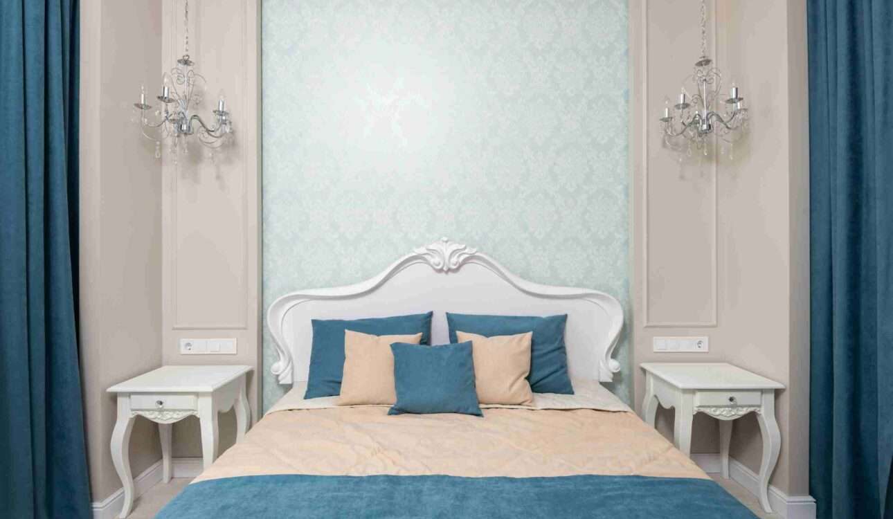 Bedroom wall colour combination in Vizag with modern beige and warm white interior