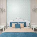 Bedroom wall colour combination in Vizag with modern beige and warm white interior