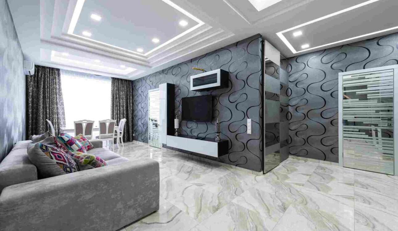 Modern new ceiling design in Vizag with layered gypsum ceiling and LED lighting