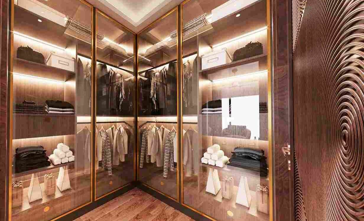 Modern wardrobe design in Vizag with wooden finishes and organized bedroom storage
