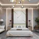 Modern bedroom designs in Vizag with contemporary bed, wardrobe and warm lighting