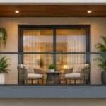 Modern balcony design in Vizag with stylish seating and green plants