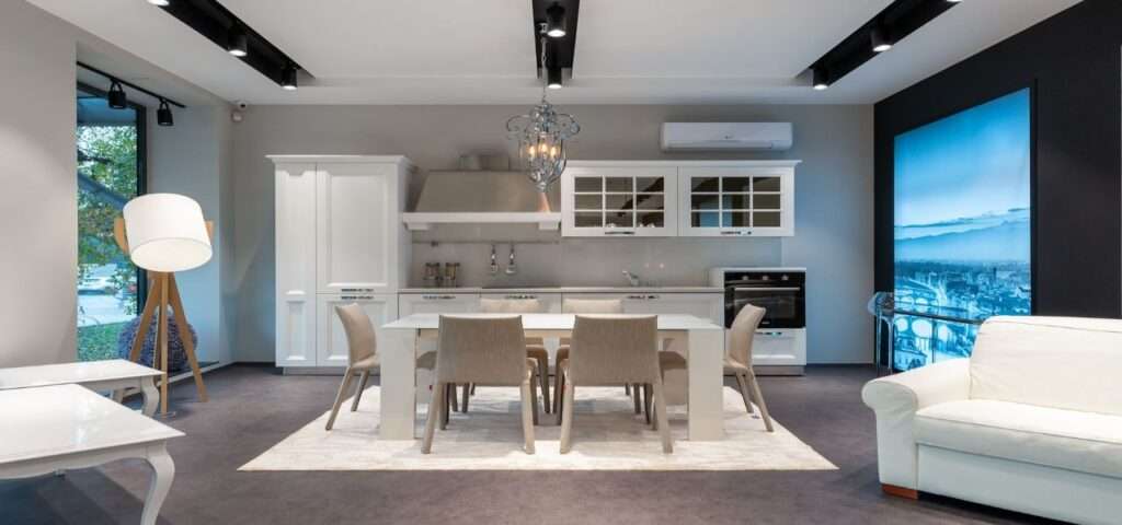 Modern interior design combines clean lines.
