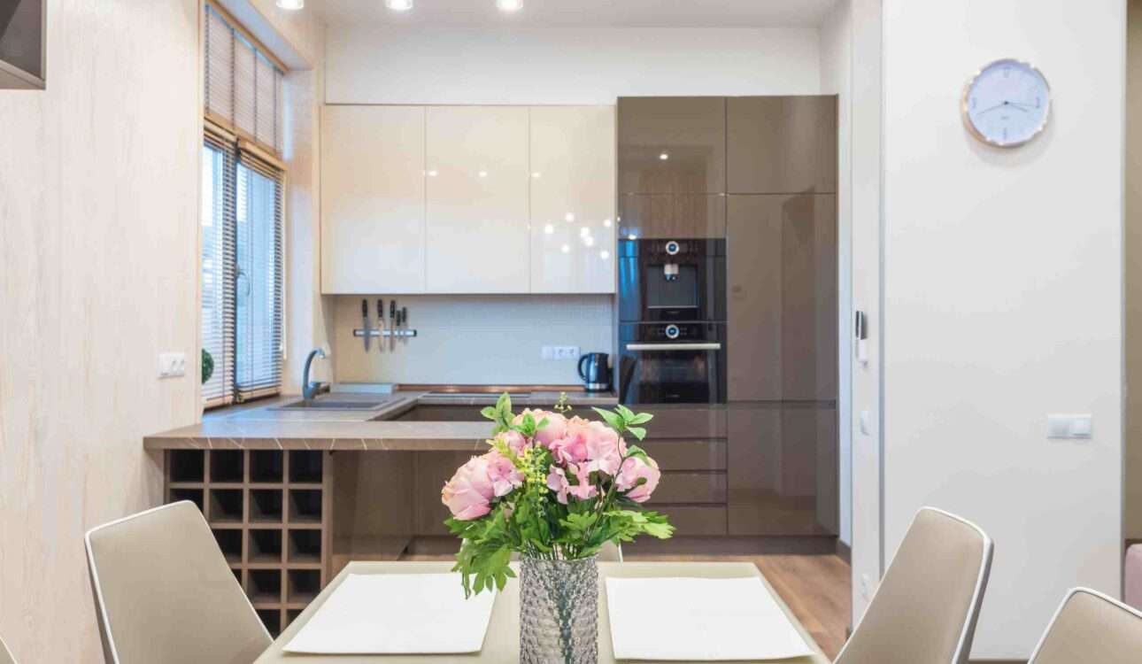 Simple kitchen design in Vizag with modern modular cabinets, a stylish countertop, and space-saving storage.